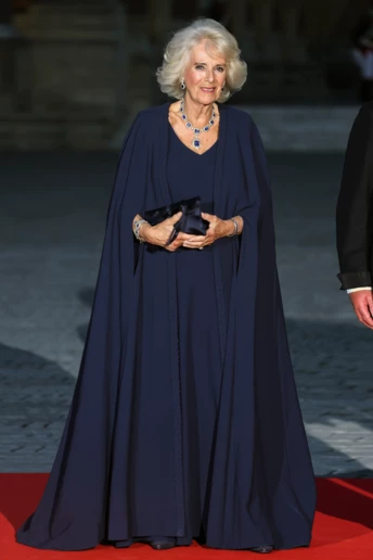 Королева Камілла в сукні Dior Haute Couture під час офіційного візиту до Франції