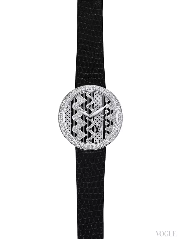 Часы Chevron Jewellery Watch, белое золото, бриллианты, ручная роспись циферблата, кожа ящерицы, лимитированная серия из 8 экземпляров, Louis Vuitton
