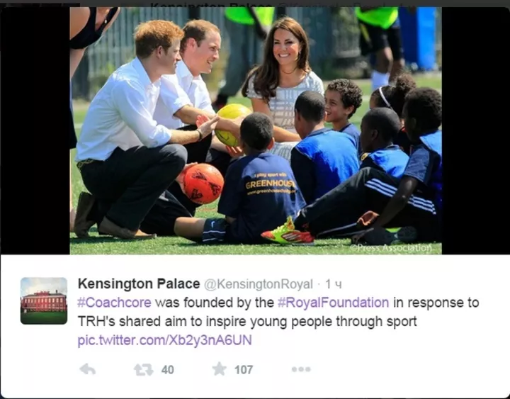 Один из твитов в официальном аккаунте герцогов Кембриджских и принцаГарри