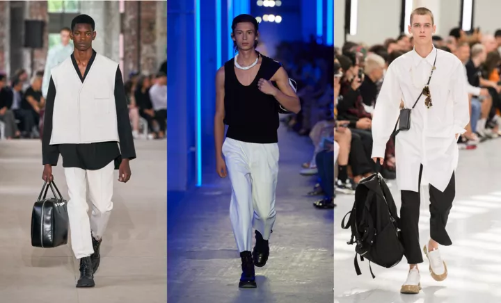 Jil Sander, Prada, Valentino черно-белый мужская мода лето 2020