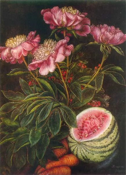 "Натюрморт, кавун, морква, квіти", 1951