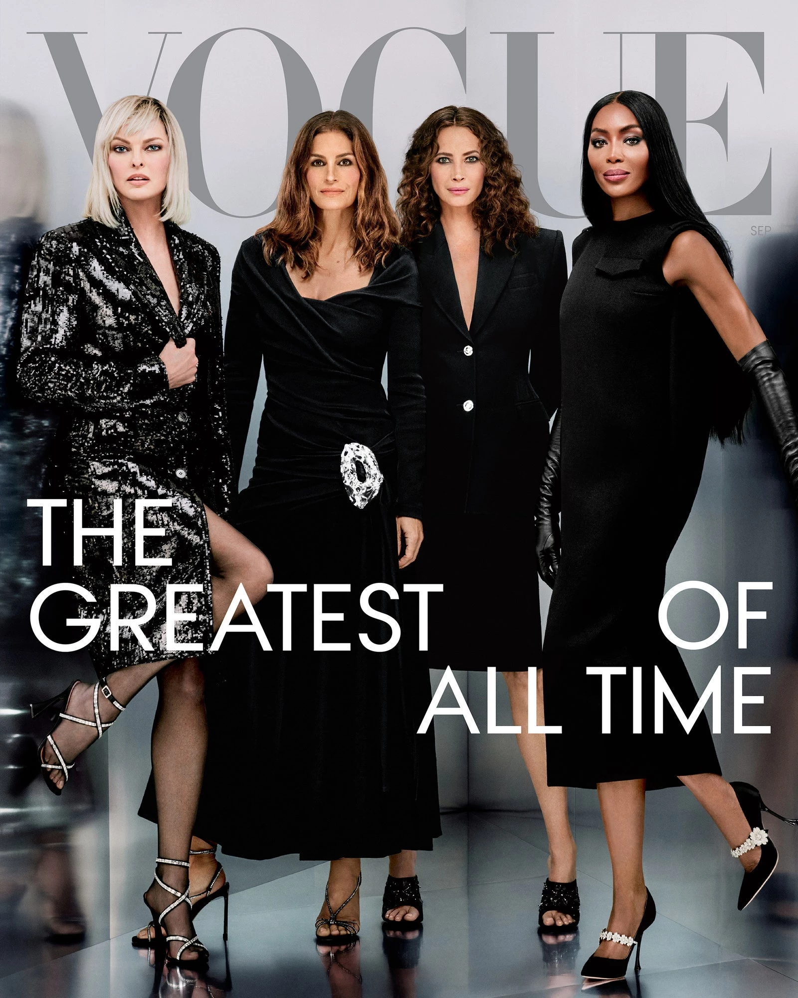 Супермоделі Лінда Євангеліста, Сінді Кроуфорд, Крісті Тарлінгтон та Наомі Кемпбелл на обкладинці американського Vogue, вересень 2023