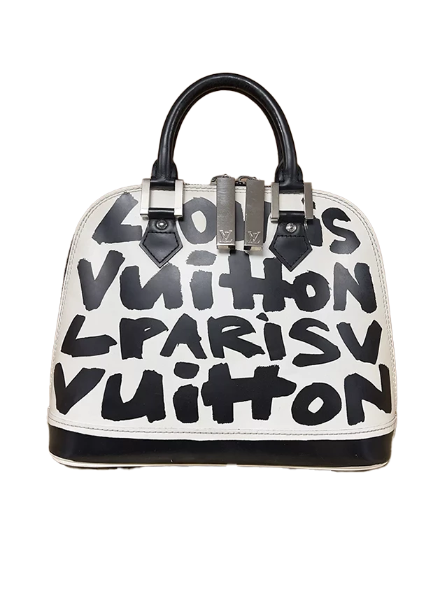 LOUIS VUITTON
Graffiti Alma MM Top Handle Handbag In Black And White