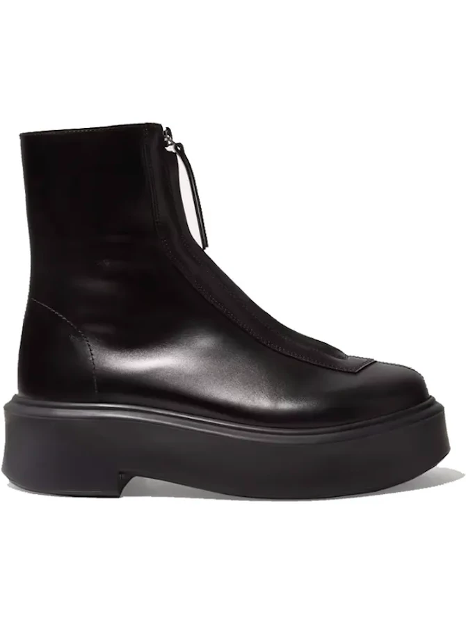 The Row Leather Zip Front Ankle Boots