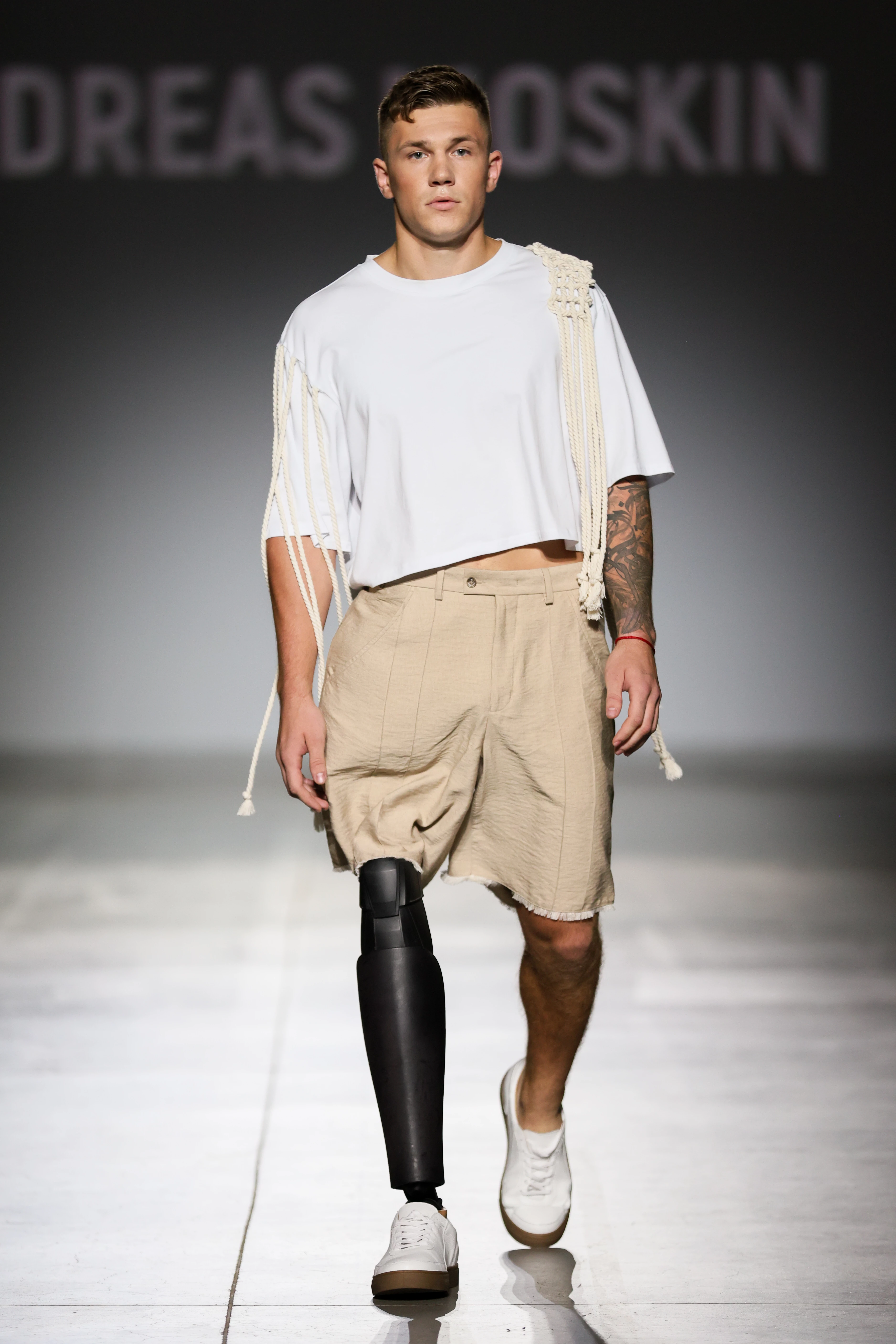 Dmytro Tereshchenko, veteran representative of the Revived Soldiers Ukraine fund, during the Andreas Moskin spring-summer 2025 show 