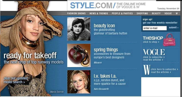 Screenshot courtesy of Style.com and the Waybackmachine