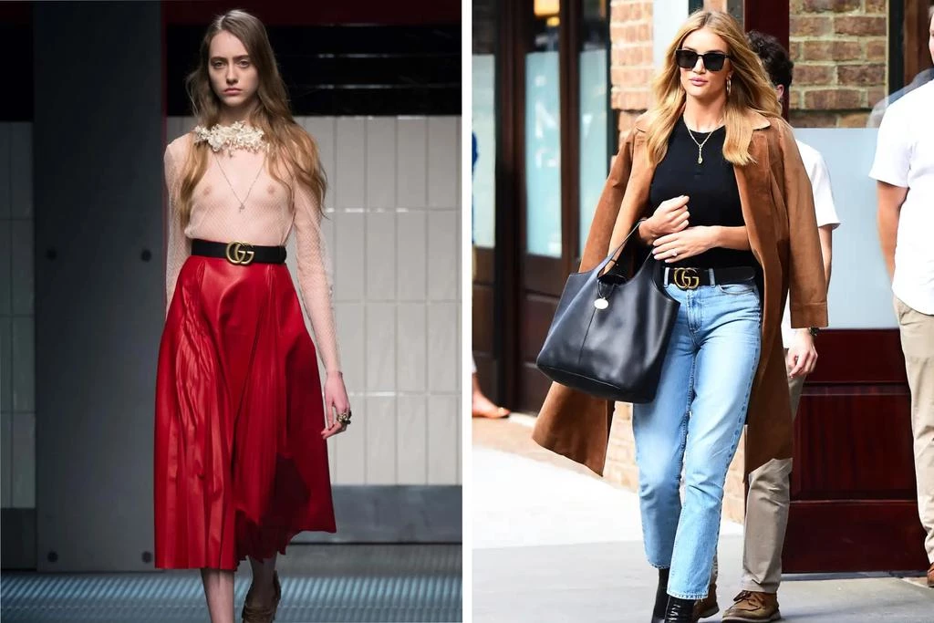 Gucci осінь-зима 2015/2016, Розі Гантінгтон-Вайтлі з ременем Gucci Marmont
