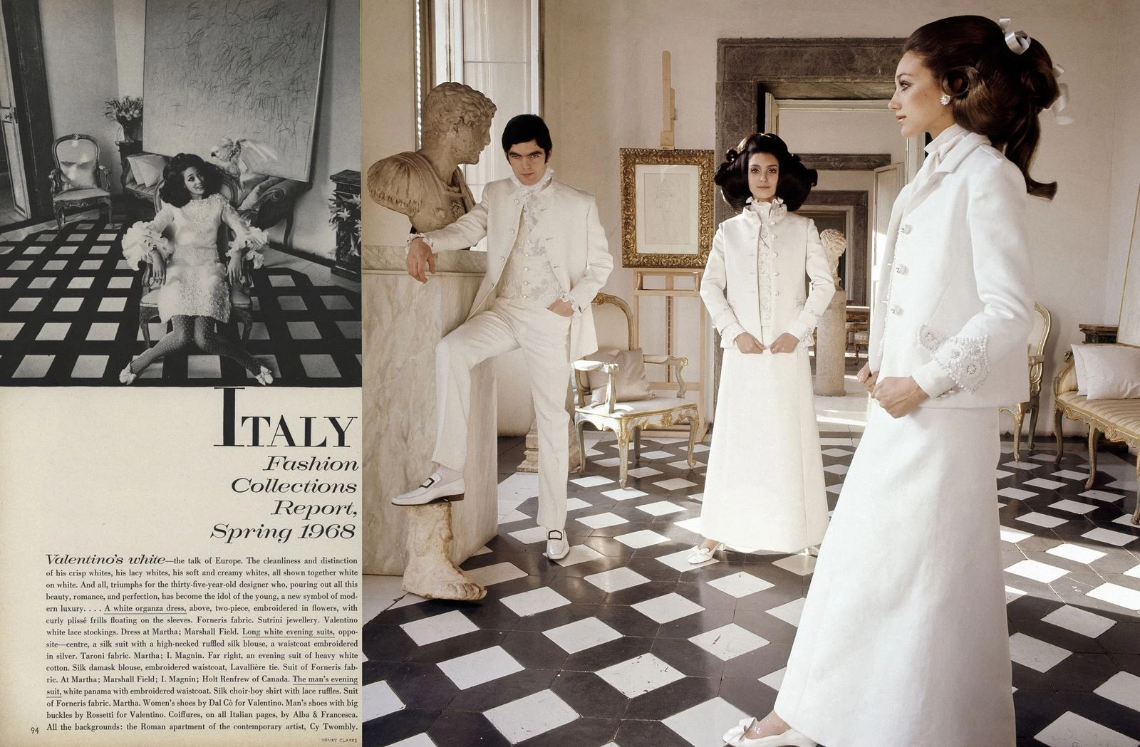 Знято в римській квартирі Сая Твомблі. Фотог: Генрі Кларк, Vogue, 15 березня 1968 року
