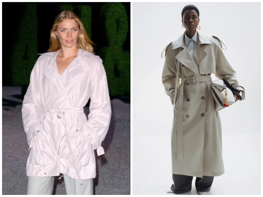 Джоді Кідд у тренчі з колекції Stella McCartney H&M, 2005 рік. Тренч з колекції Stella McCartney H&M, 2026 рік
